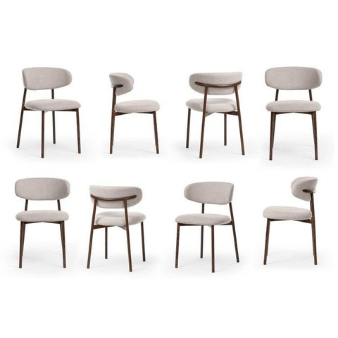 Kit 8 Cadeiras Metálicas Estofadas Ema CabeCasa MadeiraOriginals Cinza Prata/Imbuia