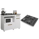 Ver imagem 1 de Kit Balcão para Cooktop Cozinha Kaiki Violeta Branco com Fogão Cooktop Chef 4 Bocas Ultrachama Preto