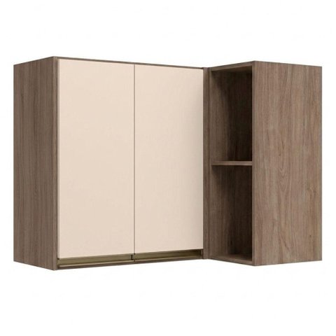 Armário Aéreo de Canto 2 Portas 88.5cm MDF Giratória Off White Kali Premium Nicioli Móveis