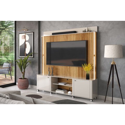 Estante com Rodízios Home para Sala Tv até 65 Polegadas Florença Lukaliam:off White Perolizado/freij