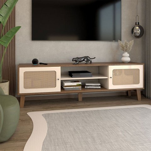 Rack para Tv até 75 Polegadas Retro 2 Portas Pinho/off White - Panorama Móveis