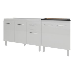 Armário Cozinha Gabinete Pia de 120 Cm Aline e Balcão Fran para Cooktop 5 Bocas Branco