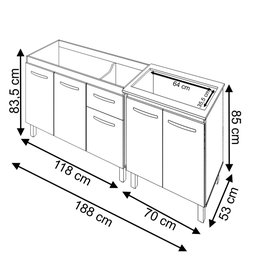 Armário Cozinha Gabinete Pia de 120 Cm Aline e Balcão Fran para Cooktop 5 Bocas Branco - 6