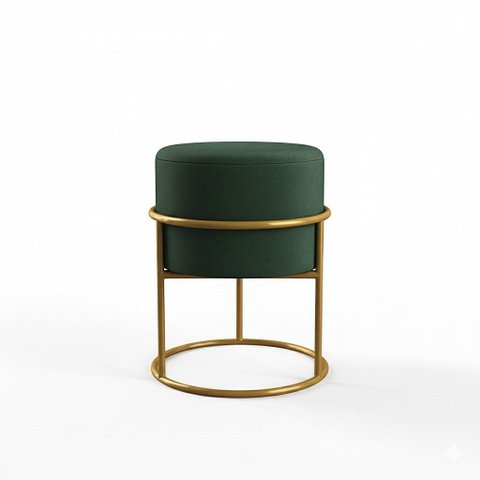 Banqueta Puff Decorativa Argola Veludo Verde Moderno