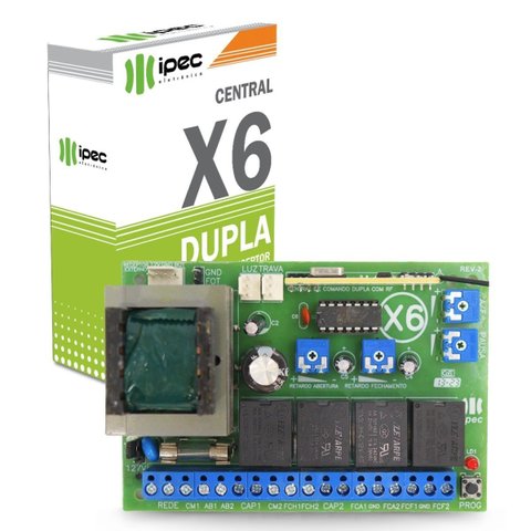 Central Portão Placa Canais Receptor X6 Dupla Controles Ipec
