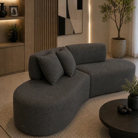 Sofá Curvo Orgânico Virginia 300cm Luxo Sala Boucle: Cinza-Escuro