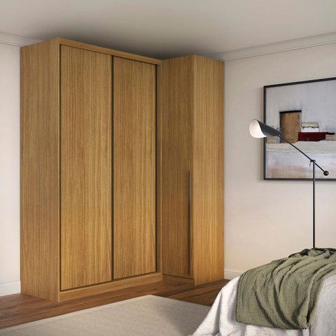 Guarda Roupa de Canto Porta de Correr 3 Portas Mdf Altezza Trend Belmax:freijó