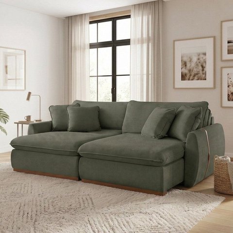 Sofá Cama 2 Lugares Retrátil Reclinável 190cm Linho com Molas Ensacadas Apolo Yescasa Verde