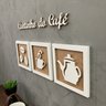 Kit 3 Quadros decorativos Cantinho do Café + Frase 3D relevo:Branco e Rústico - 3