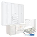 Ver imagem 1 de Quarto Infantil Americano 6 Portas com Berço Multifuncional Atlanta Branco Fosco e Colchão Gazin