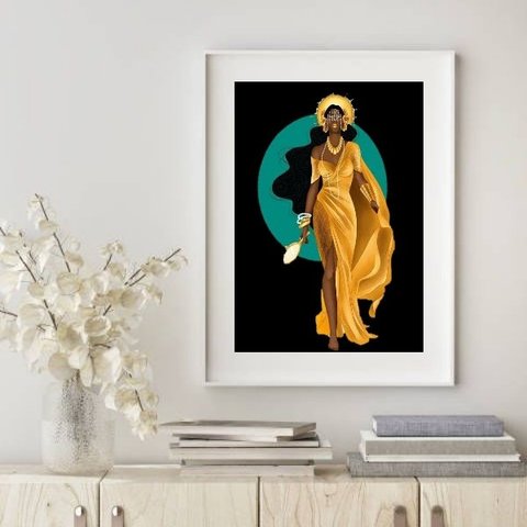 Quadro Oxum Silhueta - 60x48cm:madeira Preta