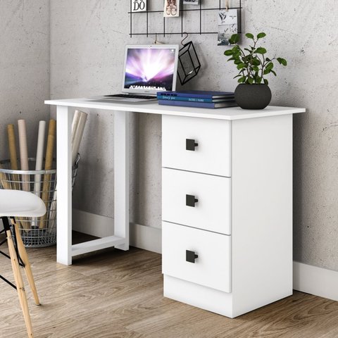 Escrivaninha Mesa Escritório MSM 436 3 Gavetas 110cm Branco
