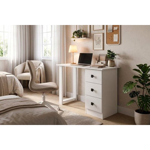 Escrivaninha Mesa Escritório 3 Gavetas 110cm Branco