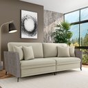Ver imagem 1 de Sofá Living Decorativo Zagreb 3 Lugares 242cm com Almofadas Pés de Ferro Veludo/PU Bege/Cinza G33 - 