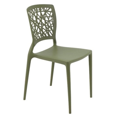 Cadeira Plástica Forte Verde Oliva Decorada Tramontina Joana Encosto Vazado Sala Cozinha