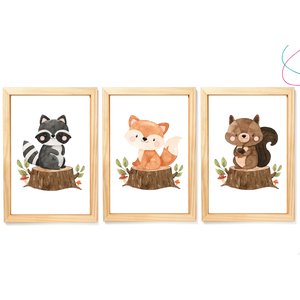Kit 3 Quadros Decorativos Infantil Animais do Bosque: Pinus