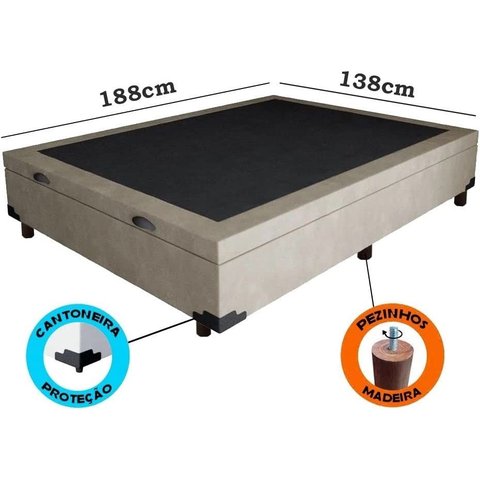 Cama Box Baú Casal Suede Bege com Pistões a Gás