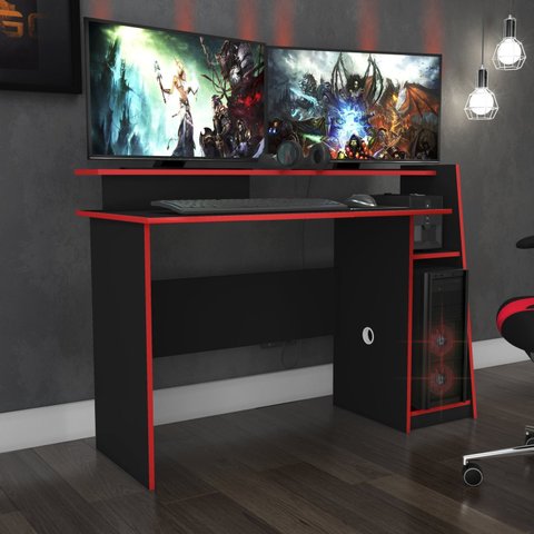 Mesa Gamer Evolution MSM 448 130cm Preto E Vermelho