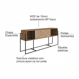 Buffet Aparador Industrial Retrô 2 Portas de Correr Madeira/Aço 188cm York - 11
