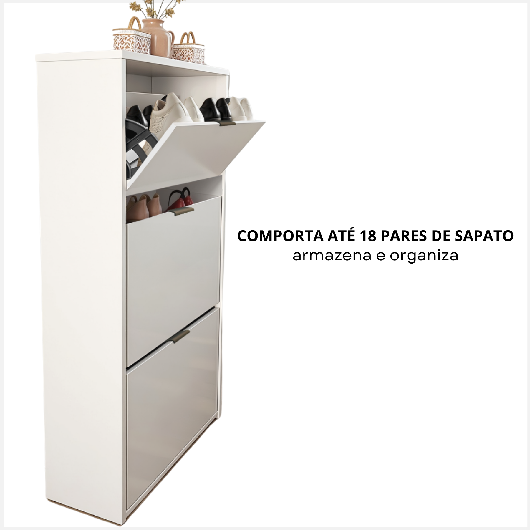 Sapateira Aparador Branca Madeira Multiuso para Calçados 6 Pares Hall de Entrada Suporte Decorativo - 8
