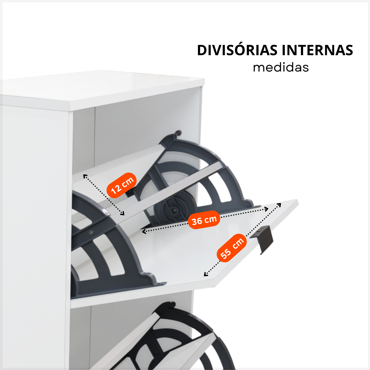 Sapateira Aparador Branca Madeira Multiuso para Calçados 6 Pares Hall de Entrada Suporte Decorativo - 2