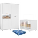 Ver imagem 1 de Berço Nacional Life 2217 com Colchão Ortobom com Guarda Roupa Infantil Vittoria 6 Portas Branco - Mó