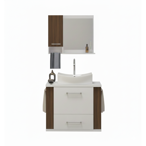 Kit Gabinete Cuba e Espelheira 60cm para Banheiro Moderno:branco/rustico