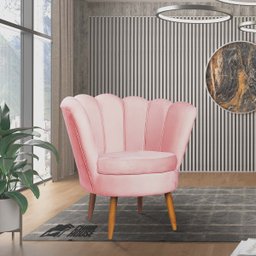 Poltrona Pétala Decorativa Rosa para Sala com Pé de Madeira - 1