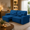 Ver imagem 1 de Sofá Retrátil 3 Lugares com Molas 1,80m Ayla Suede Azul