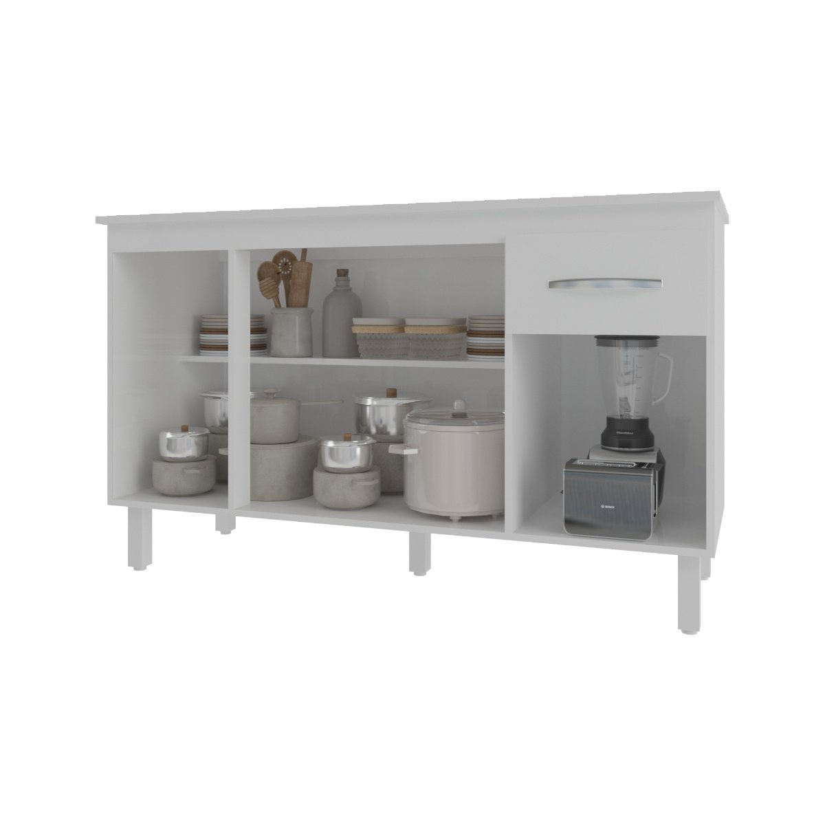 Balcão Cozinha Armário Gabinete Camila Branco com Tampo Tampão 140 Cm Mobília Decor Branco - 4