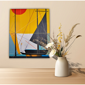 Mini Quadro Decorativo de Barco Veleiro em Linhas Retas