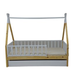 Bicama Solteirão Cabana Montessoriana Madeira Maciça Pinus - Verniz Incolor + Branco - Grade Vertica - 3