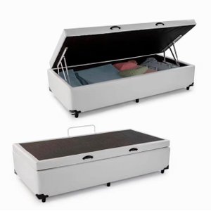 Cama Báu Base Box Solteiro Branco Corino. Blindado