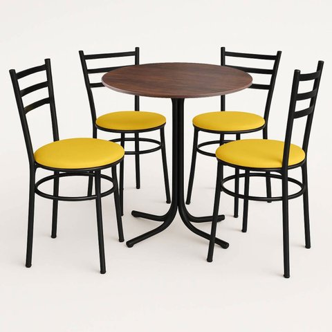 Mesa de Jantar Redonda 80cm Imbuia com 4 Cadeiras Estofada Preta