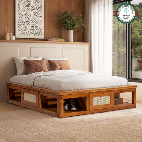 Cama Queen 3 Gavetas 100% Madeira Maciça Pinus Ws