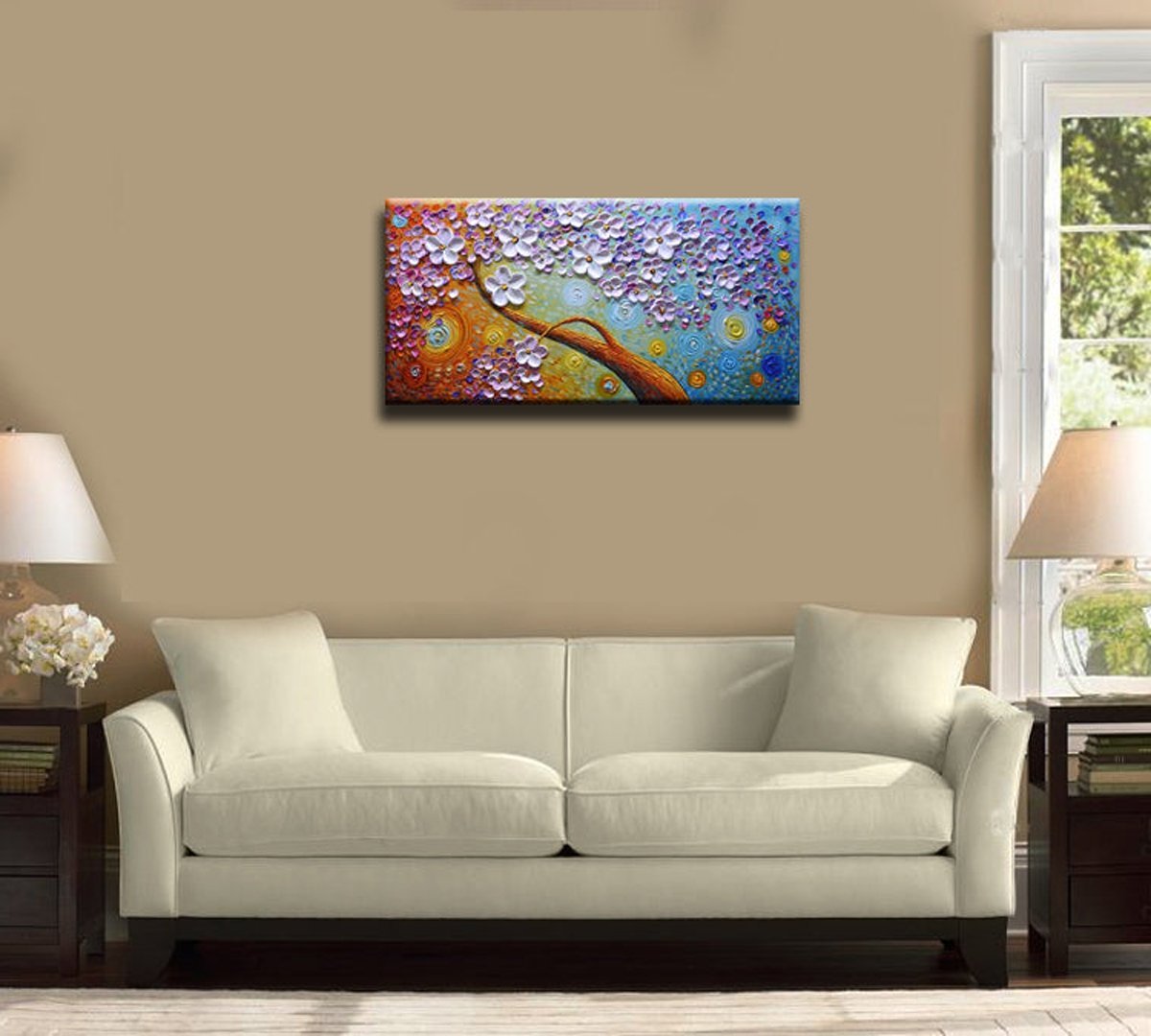 Quadro Pintura Tela colorida estrelado floral textura 5406: 90cm (A) x 180cm (L) - 1
