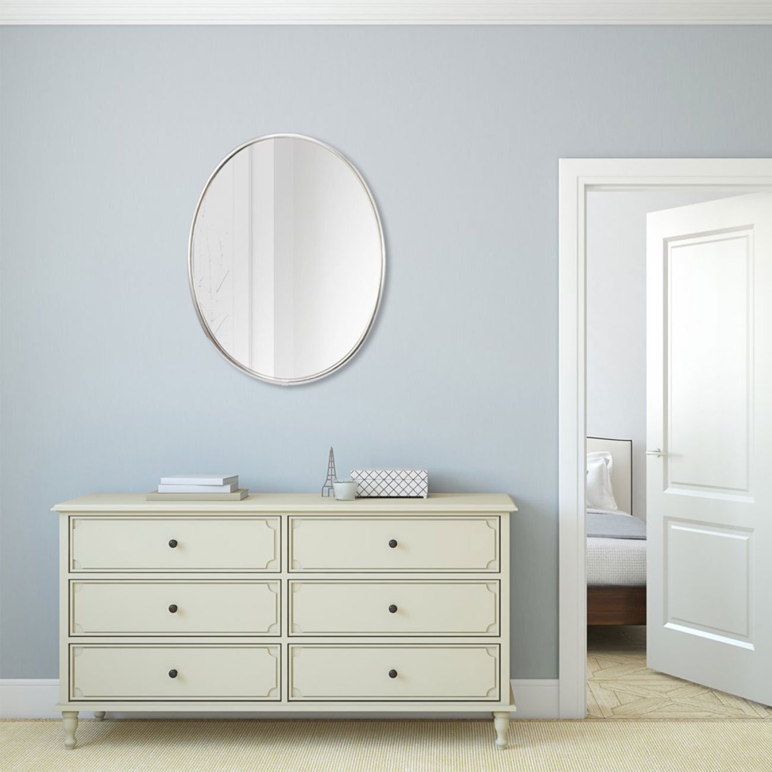 Espelho Oval Moldura de Alumínio 50cm x 40cm Decore Pronto - 3