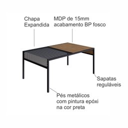 Mesa de Centro Industrial Retrô Madeira/Aço York - 11 Mesa de Centro Industrial Retrô Madeira/Aço York - 11