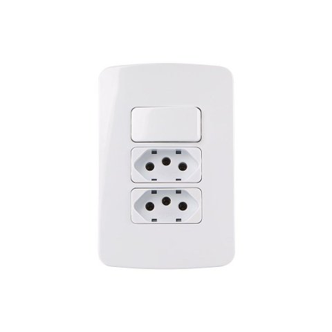 Interruptor Simples 10a e Tomada Dupla 2p+t 20a Margirius B3 com Placa 4x2 Branco