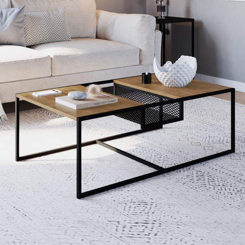 Mesa de Centro Industrial Retrô com Nicho Madeira/Aço York Marrom