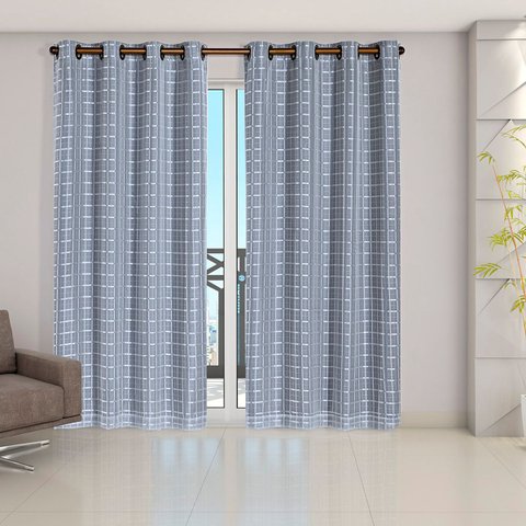 Cortina Daily Varão 2m Blackout Cinza PVC com Voil Xadrez 2,80MX2,30m Sala Cinza