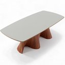 Ver mais imagens de Mesa de Jantar 6 Lugares Retangular com Vidro Base Ripada 184cm Rigon B05 Canela Off White - Lyam
