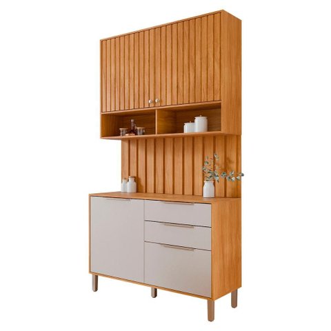 Aéreo com Balcão Painel Divina 120cm 4 Portas e 2 Gavetas Cinamomo/off White