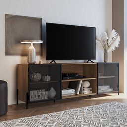 Rack Industrial para TV até 70 Polegadas 180cm 2 Portas 2 Nichos York  - 1