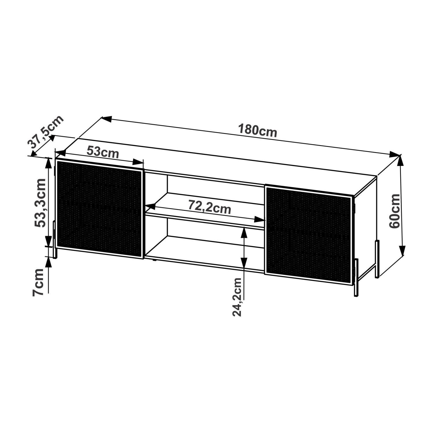 Rack Industrial para TV até 70 Polegadas 180cm 2 Portas 2 Nichos York  - 3