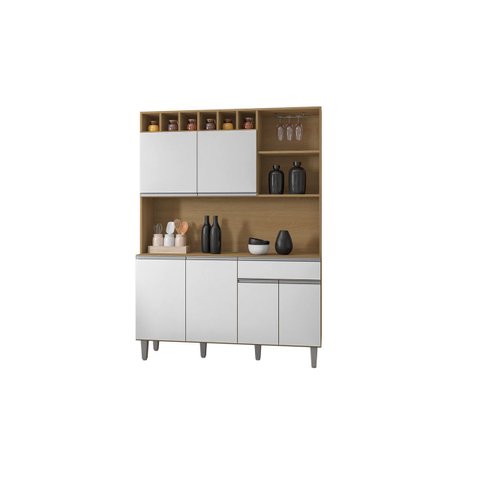 Kit Cozinha Compacta Alice 130cm C/6 Portas 1 Gaveta - Am/bc - Ajl Móveis