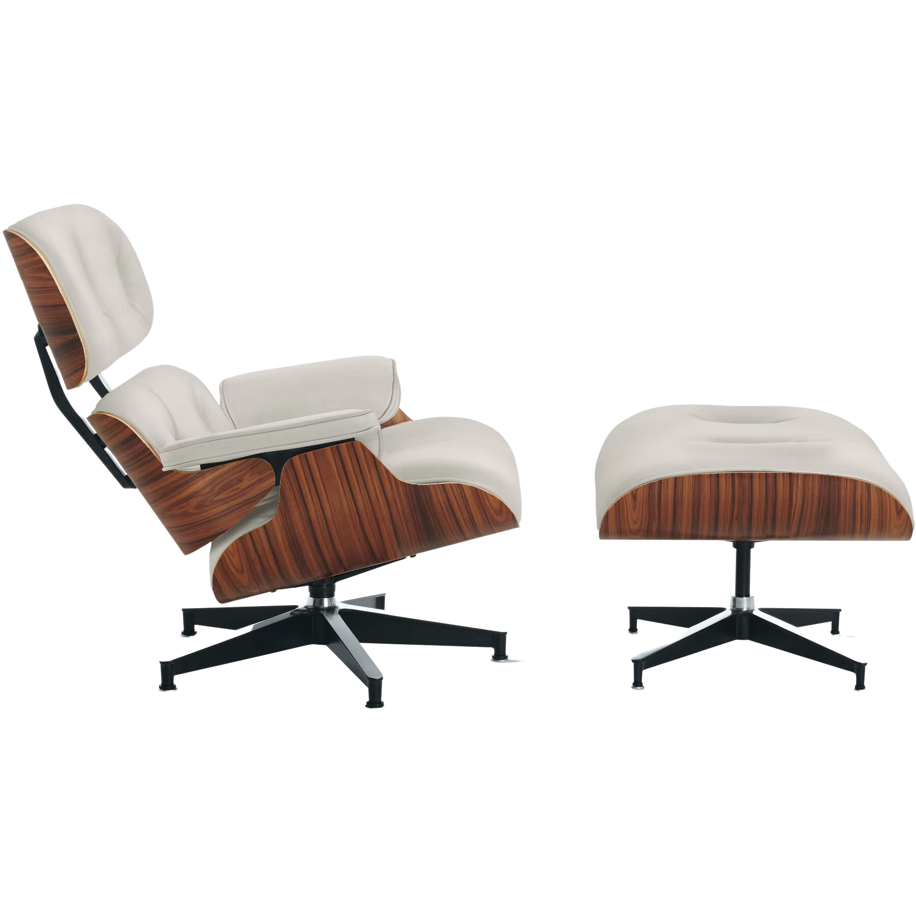 Poltrona com Puff Charles Eames Madeira Pau-ferro Couro Natural Legitimo:branco