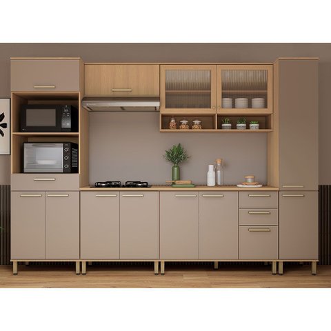 Cozinha Completa 100 Mdf 6 Peças com Tampo e Espaço Forno e Micro-ondas 310cm Duna Luciane Móveis