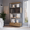Ver imagem 1 de Estante de Livros Industrial Retrô 90CMX180CM Alta 2 Portas 1 Gaveta Madeira York Marrom