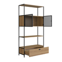 Ver imagem 4 de Estante de Livros Industrial Retrô 90CMX180CM Alta 2 Portas 1 Gaveta Madeira York Marrom